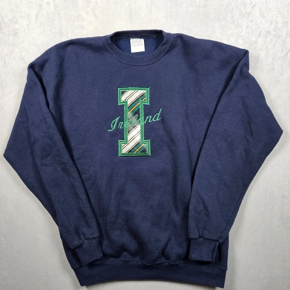 Vintage Ireland Sweatshirt Mens XL Blue Crewneck Embroidered‎ USA St. Patrick's